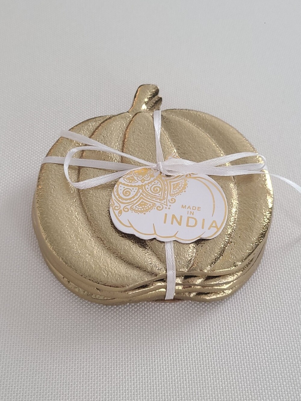 Set of 4 Gold Pumpkin Coasters - Fall Decor